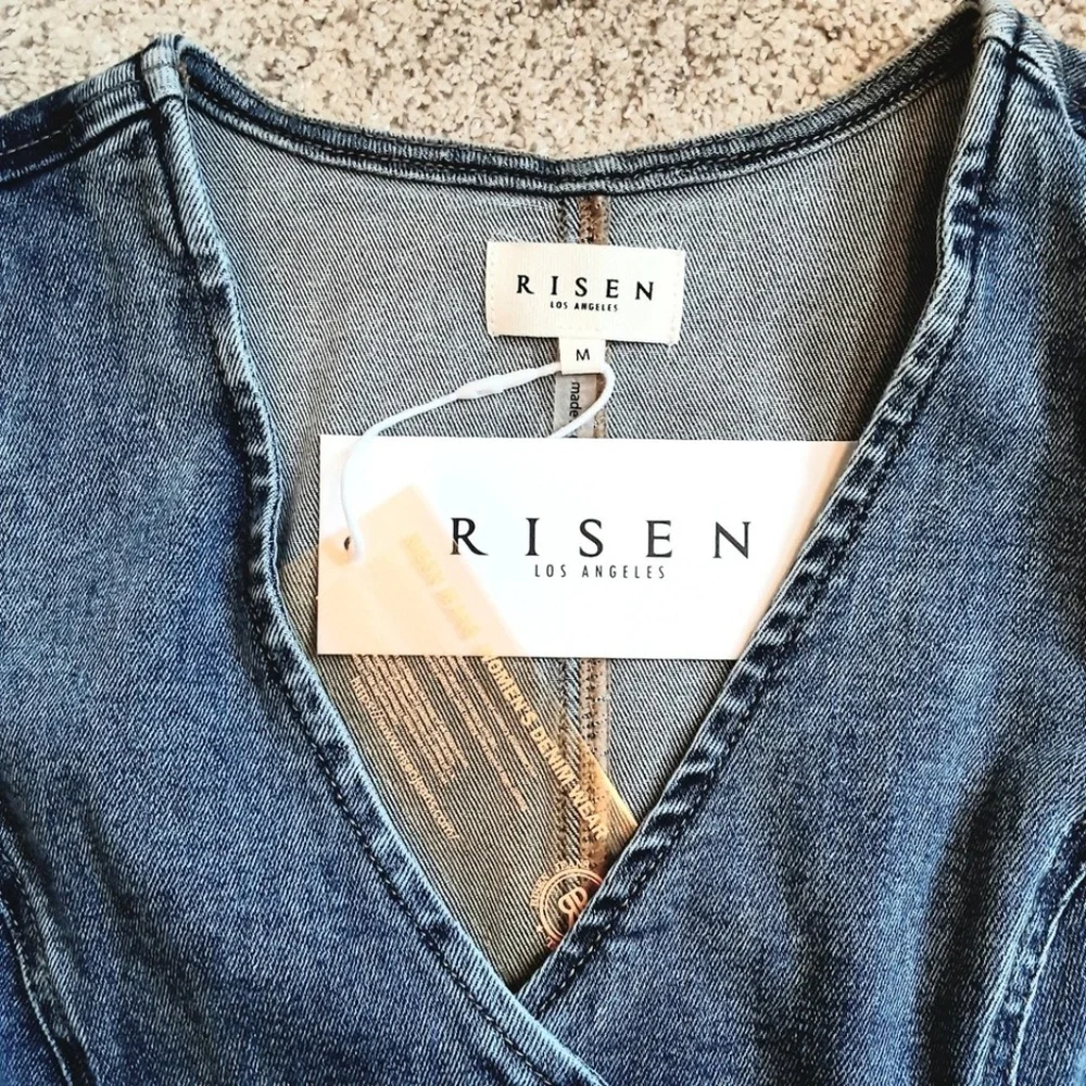NWT - RISEN Stretch Denim Cropped Vest Medium Blue Button Front Sz M - Picture 6 of 14